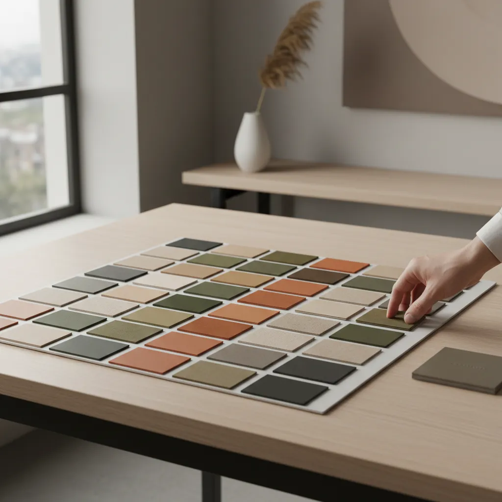 designer selecting warm neutral color palette for interior mood board