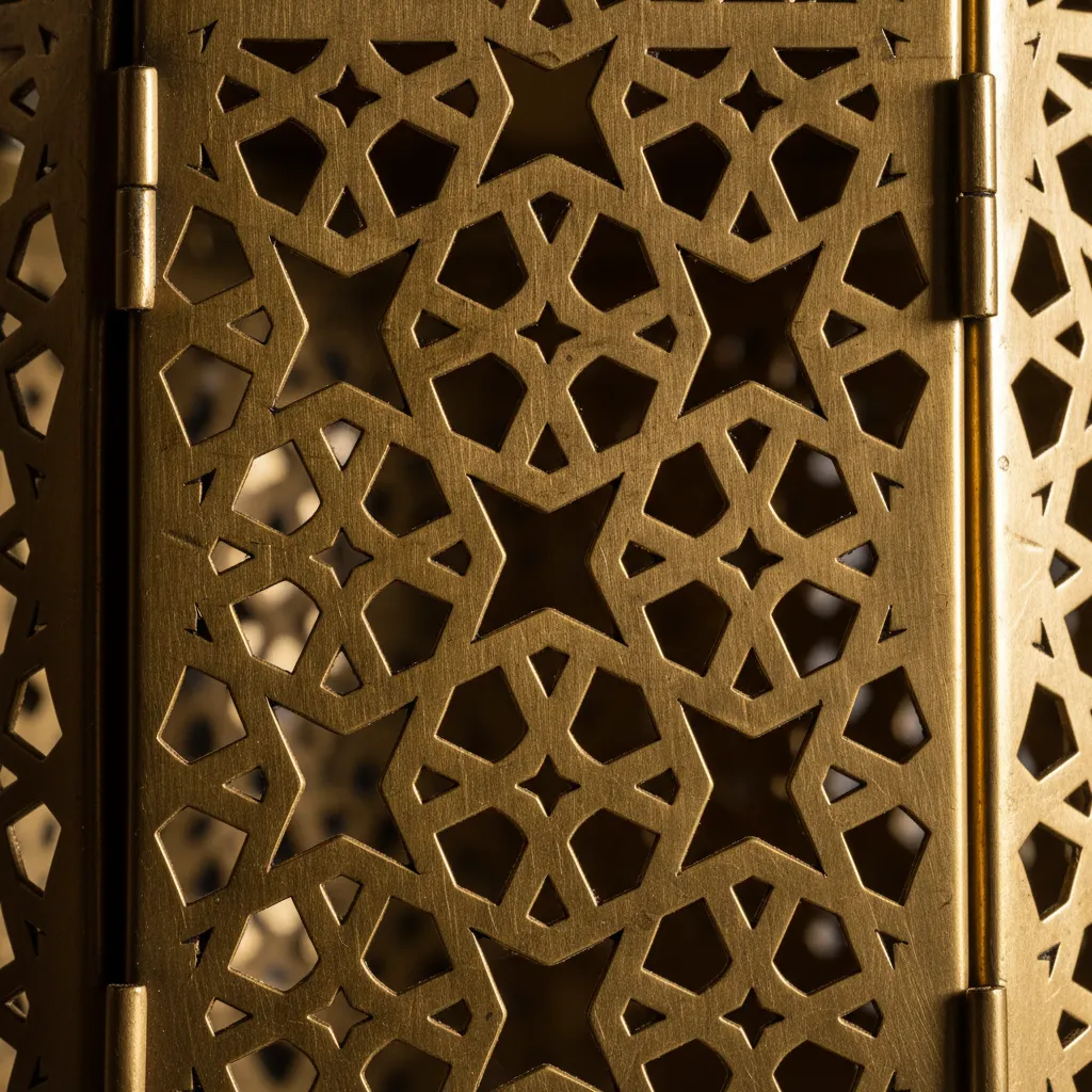 close up of pierced brass Moroccan lantern metalwork pattern