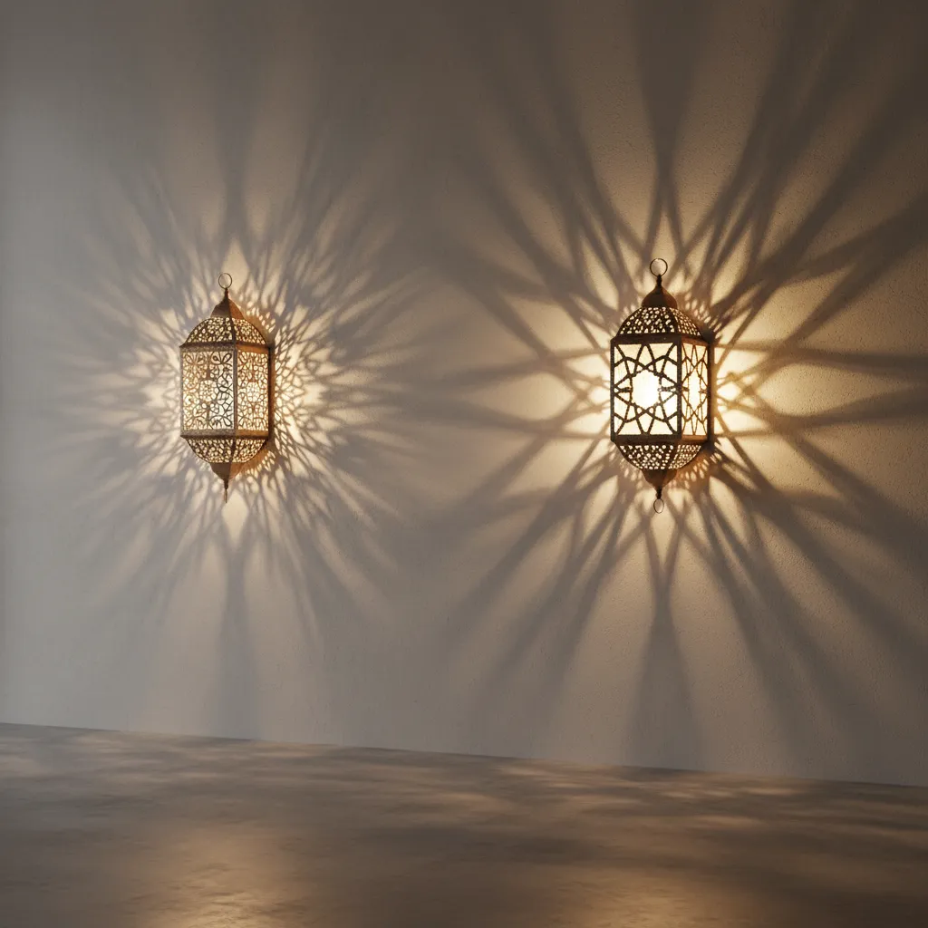 Comparison of dense and open Moroccan lantern cutout patterns