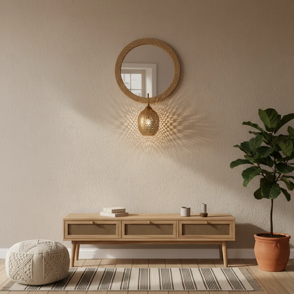 Moroccan wall light placed proportionally on a small wall section