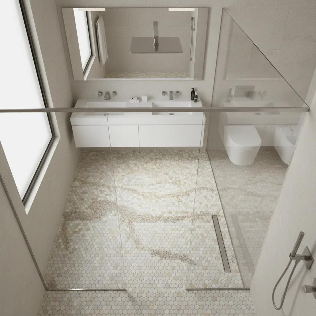 Mosaic tile shower floor designed for slip resistance