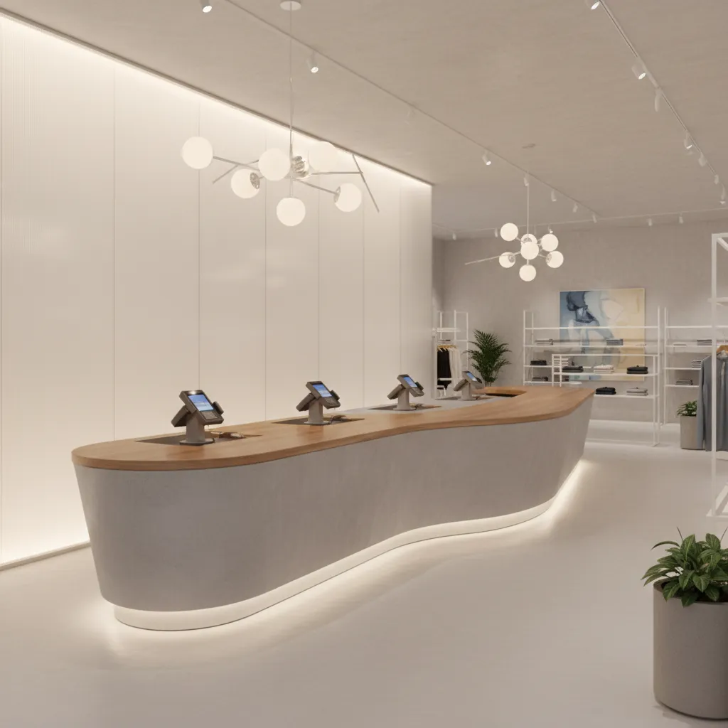 Mostrador curvo en tienda moderna