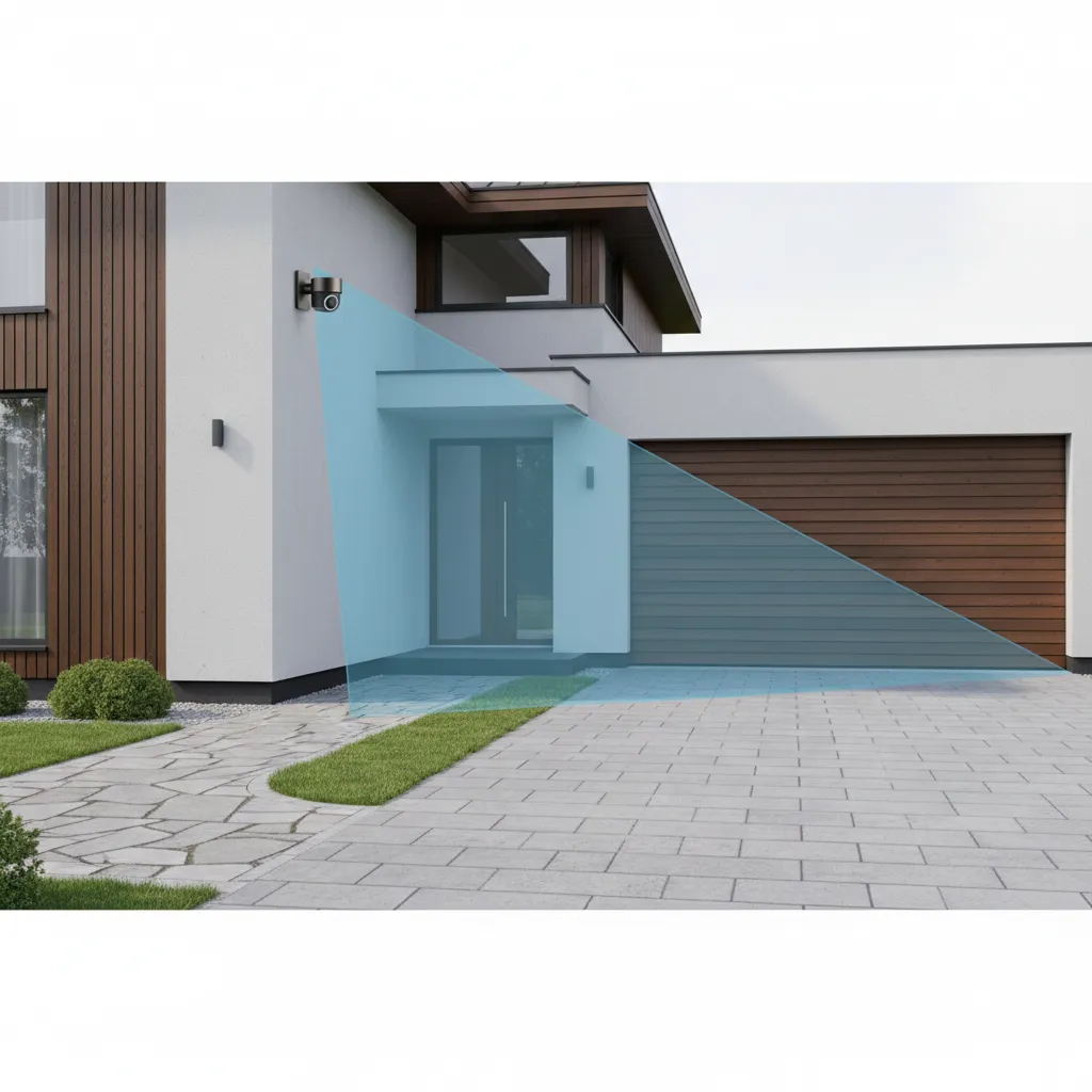 Outdoor motion sensor detection coverage area illustration for driveway and walkway