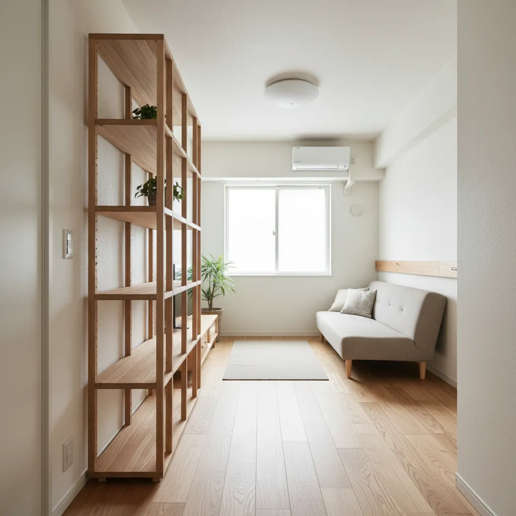 可動ラックでゾーニング：京都の長押感覚で“仕切らず区切る”