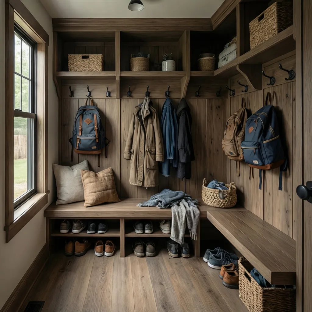 mudroom entry storage lockers bench and shoe storage for family organization