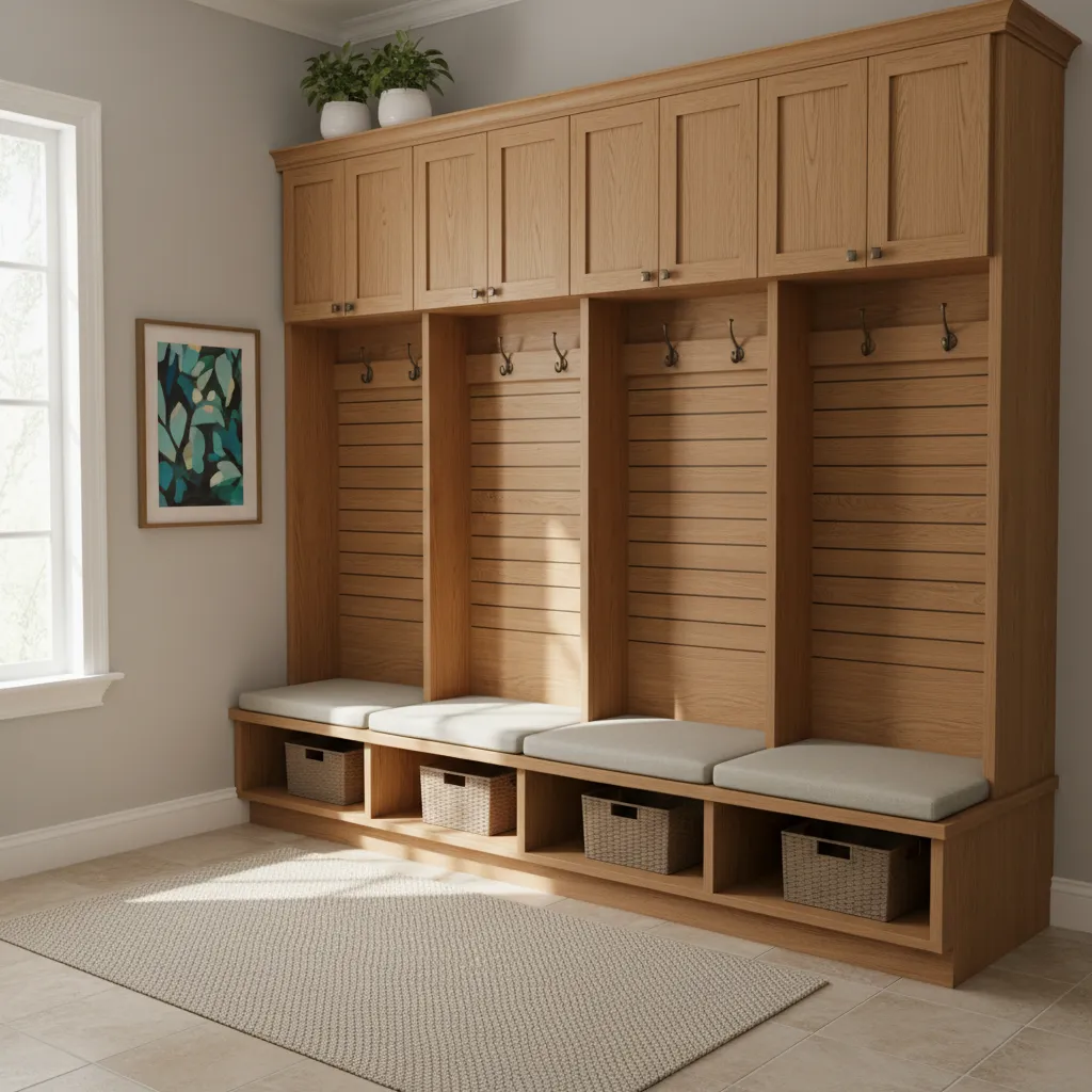mudroom locker bench with hooks cubbies and shoe storage