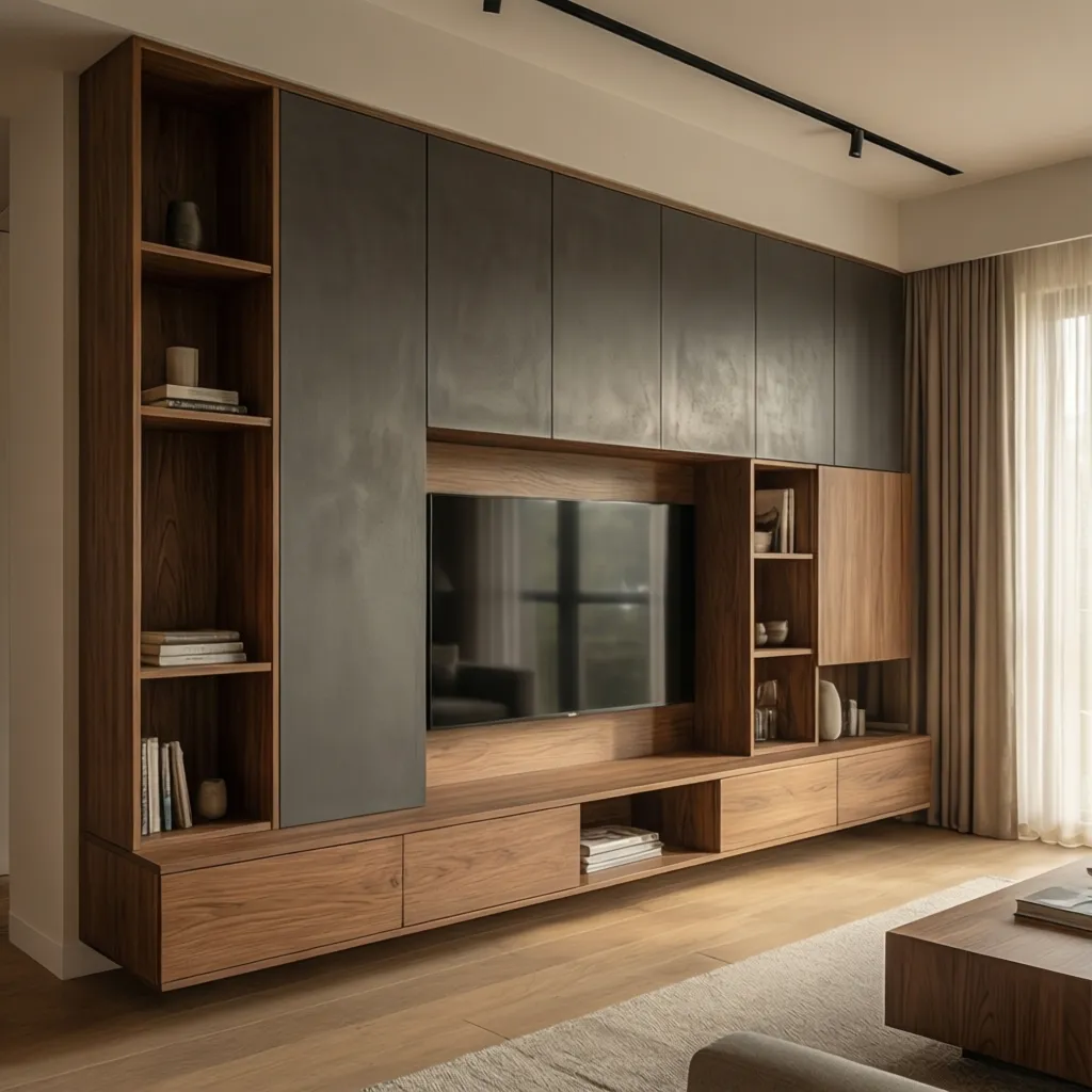 Mueble de salón hecho a medida integrado en la pared