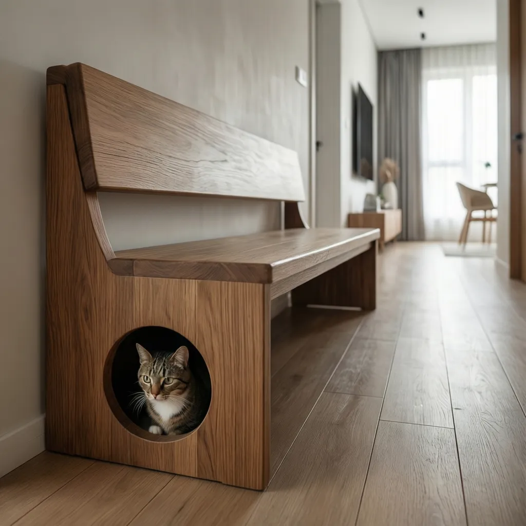 Banco moderno con compartimento oculto para gato