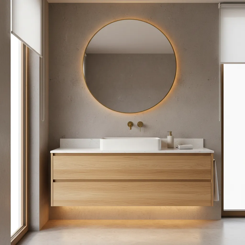 Mueble de baño de roble natural con lavabo moderno