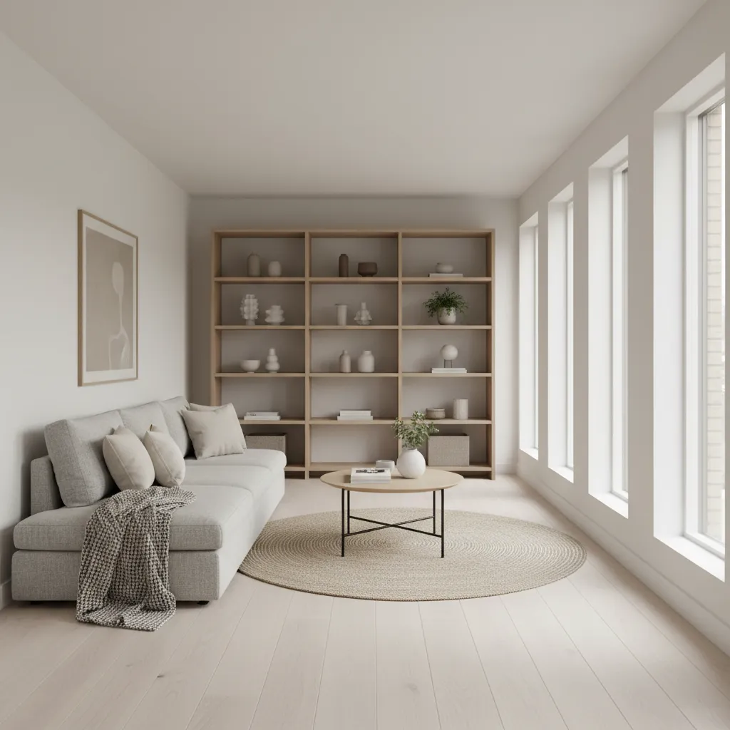 Muebles bajos y estanterías abiertas en una casa larga y estrecha