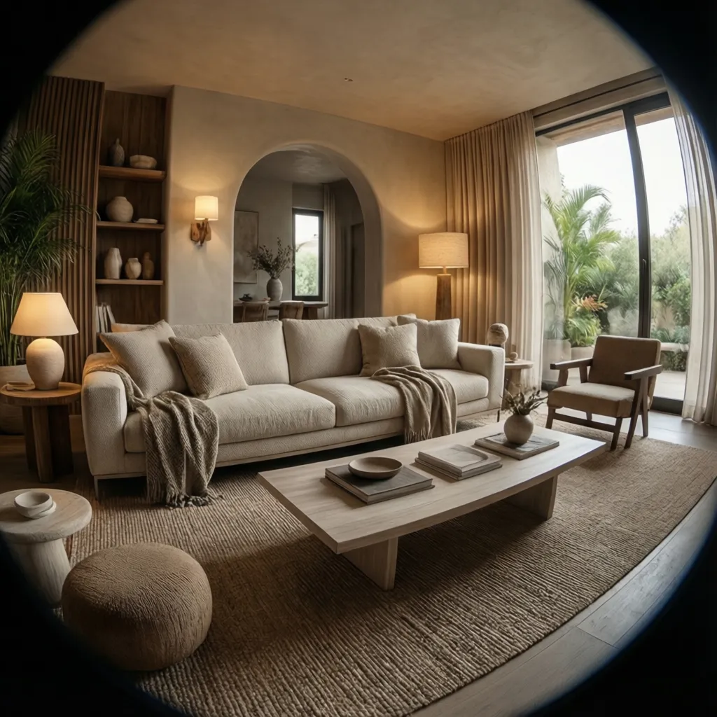 Salón moderno con sofá de diseño y mesa de centro minimalista