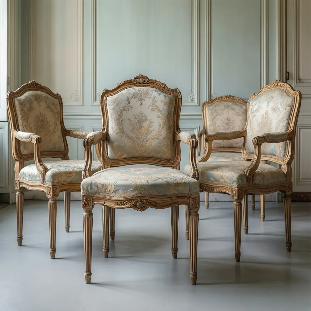 Muebles franceses de estilo Luis XVI con patas rectas y decoración clásica