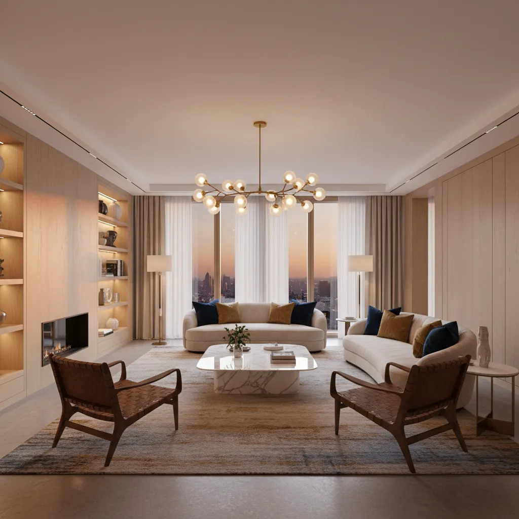 Sala de estar con mobiliario de diseño internacional