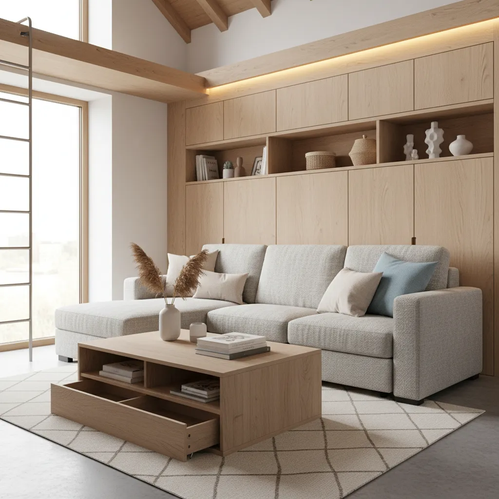 Muebles multifuncionales en un loft pequeño moderno