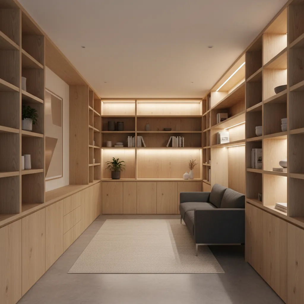Muebles a medida en sala de casa estrecha