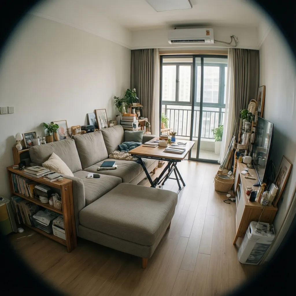 Muebles multifuncionales en un salón pequeño moderno