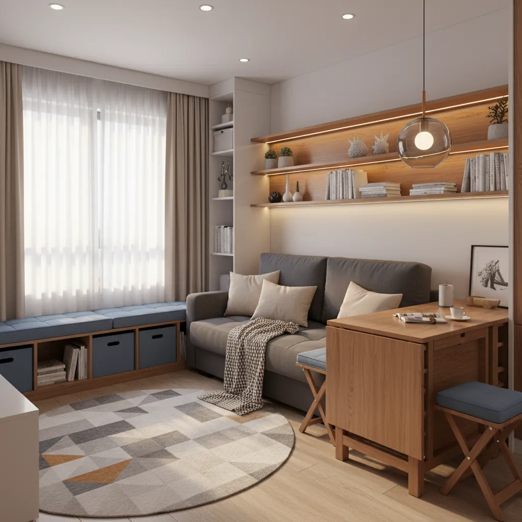Muebles multifuncionales en una sala pequeña
