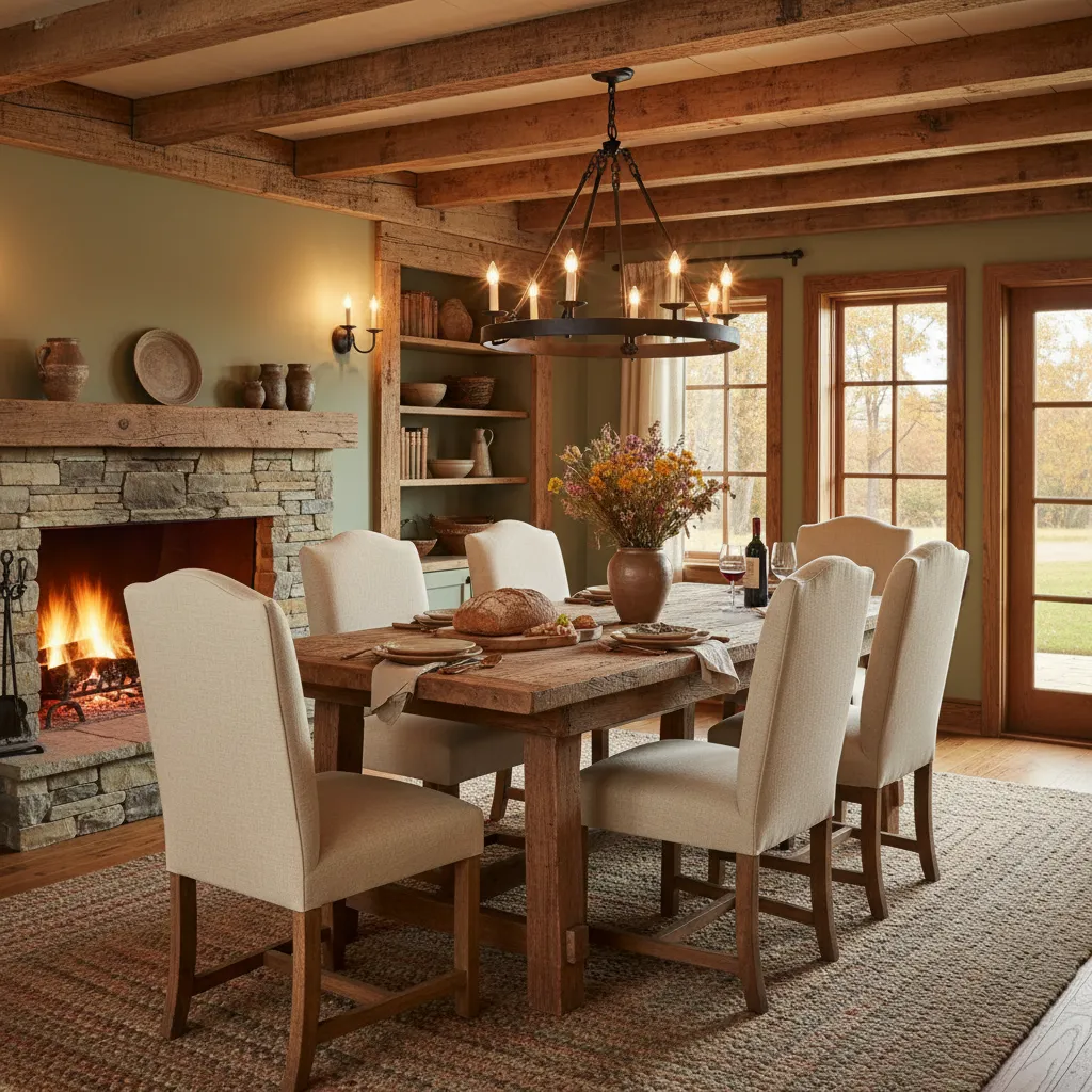 Mesa de comedor rústica de madera maciza con sillas de estilo natural
