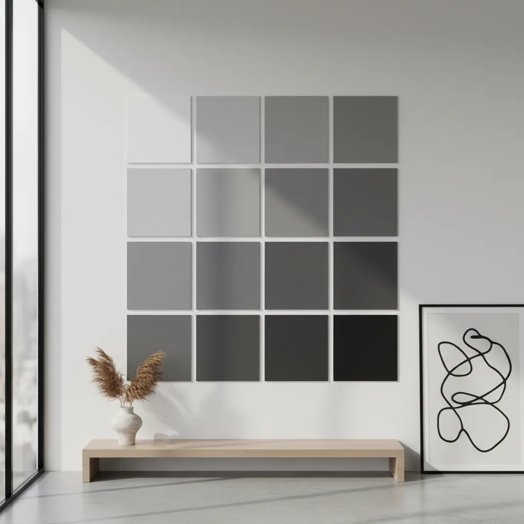 Diferentes tonos de gris aplicados en una pared interior