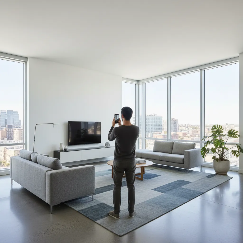 taking multiple photos of a room from different angles for floor plan creation