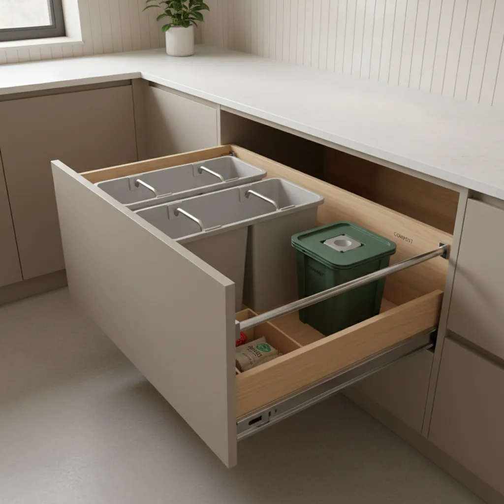 kitchen recycling system with multiple waste separation bins