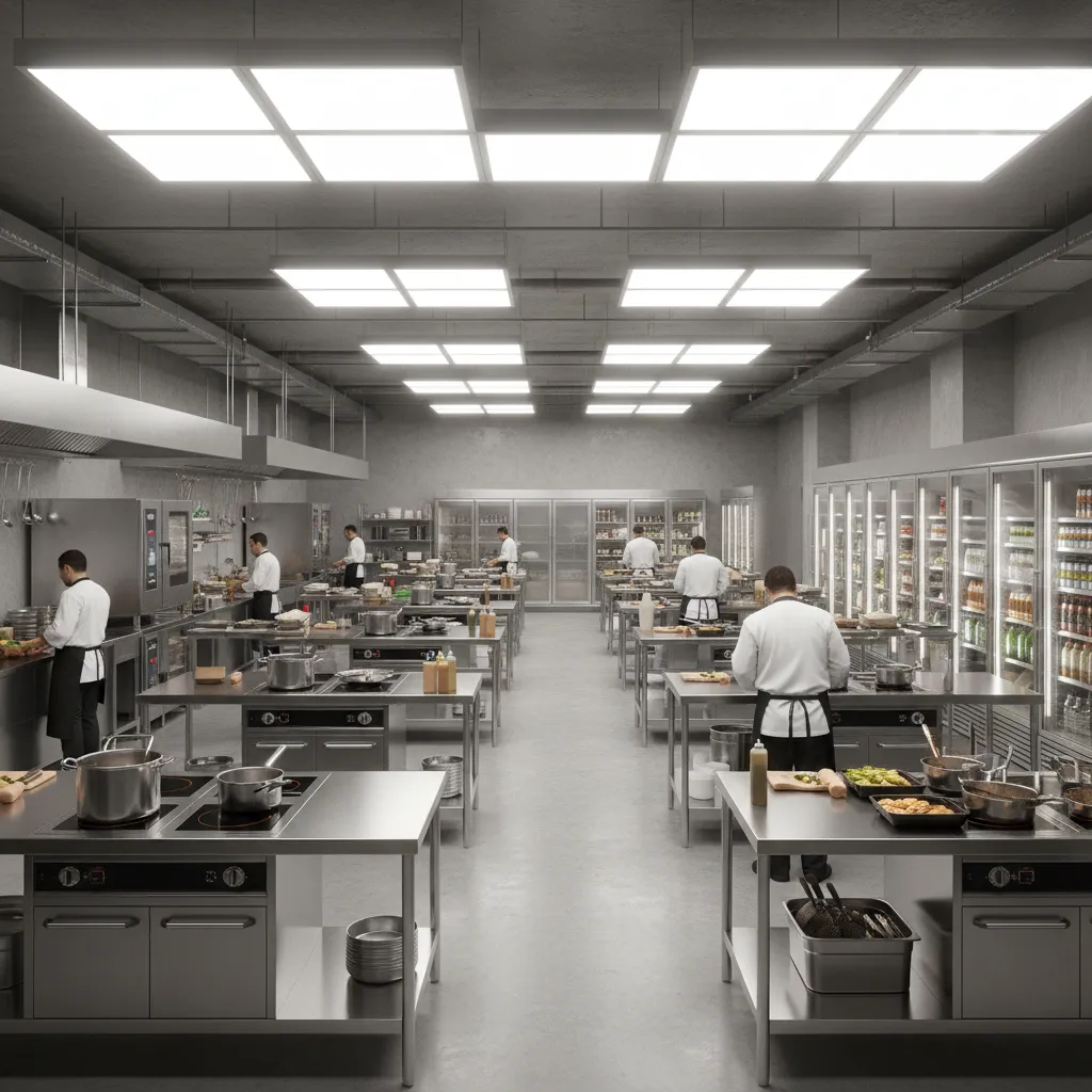 Large cloud kitchen space supporting multiple delivery food brands