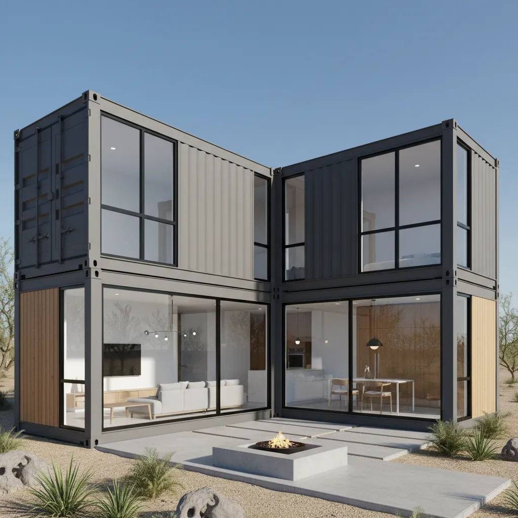 Modern home created by combining multiple shipping containers