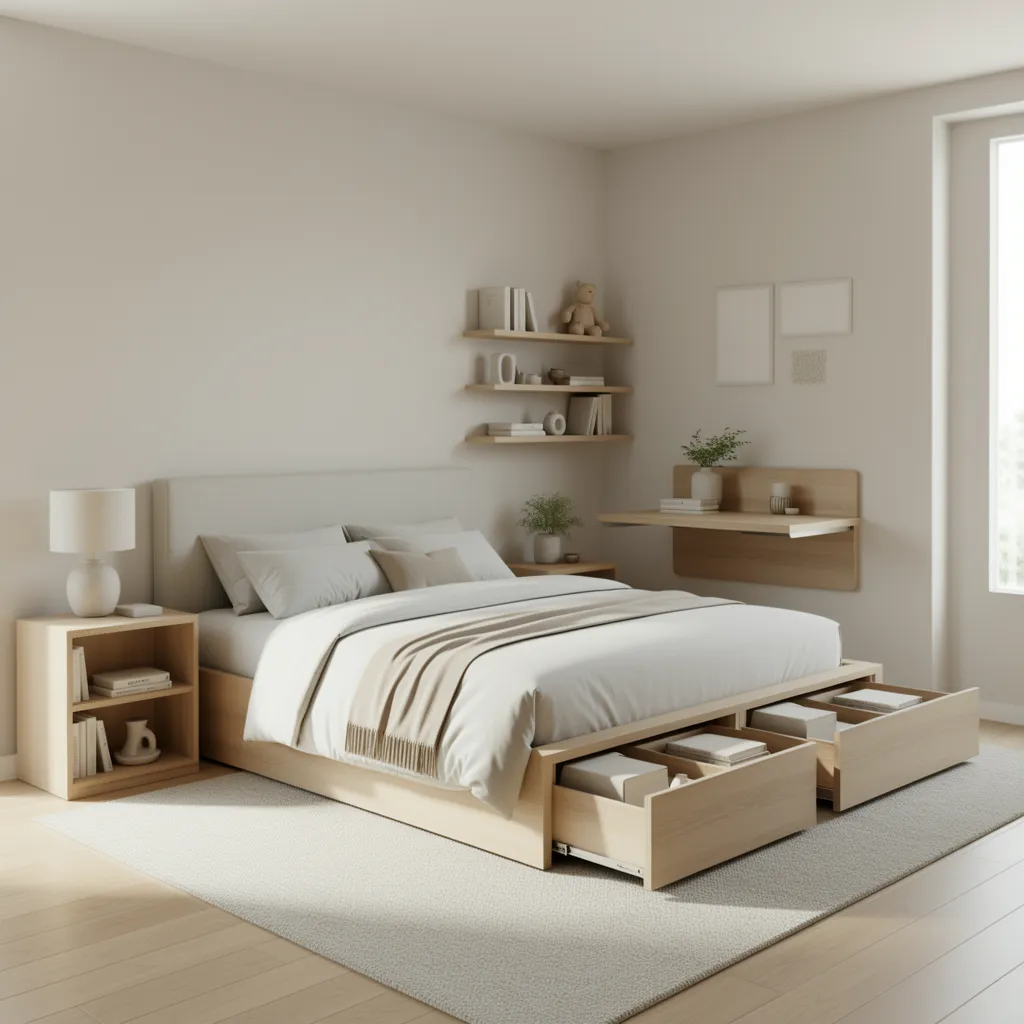 storage bed and compact multifunction bedroom furniture in medium bedroom