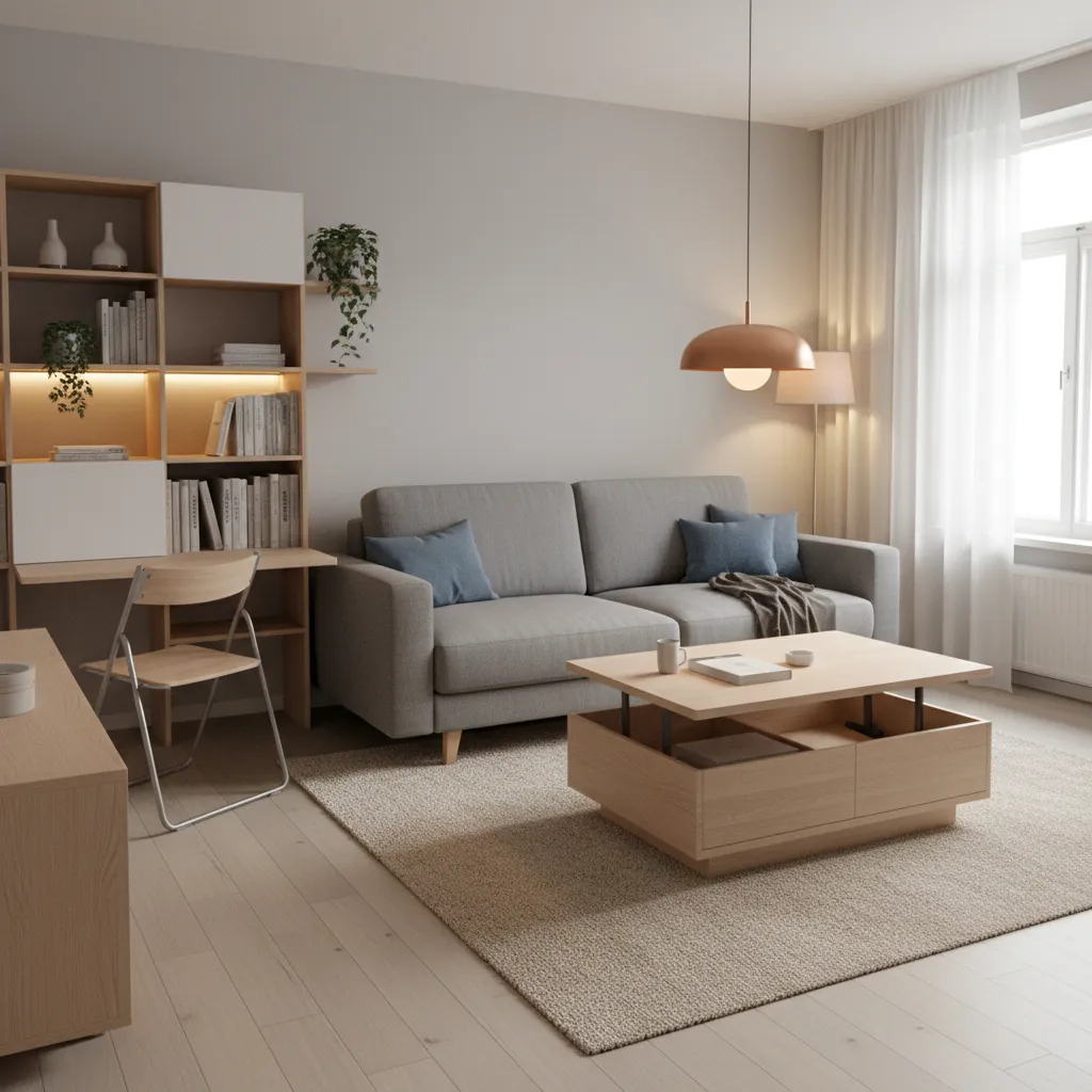 Multi functional furniture in a small apartment living space