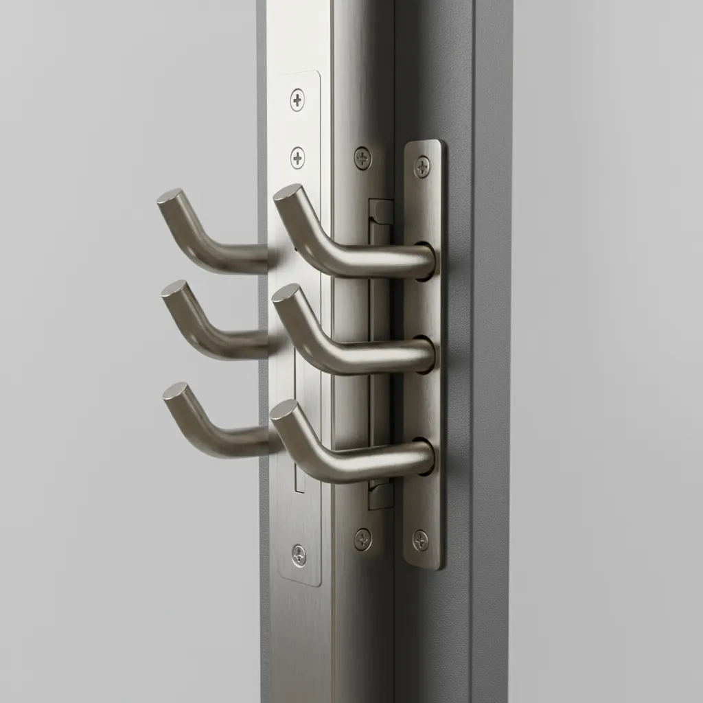 Close-up of multi-point locking mechanism on sliding security door