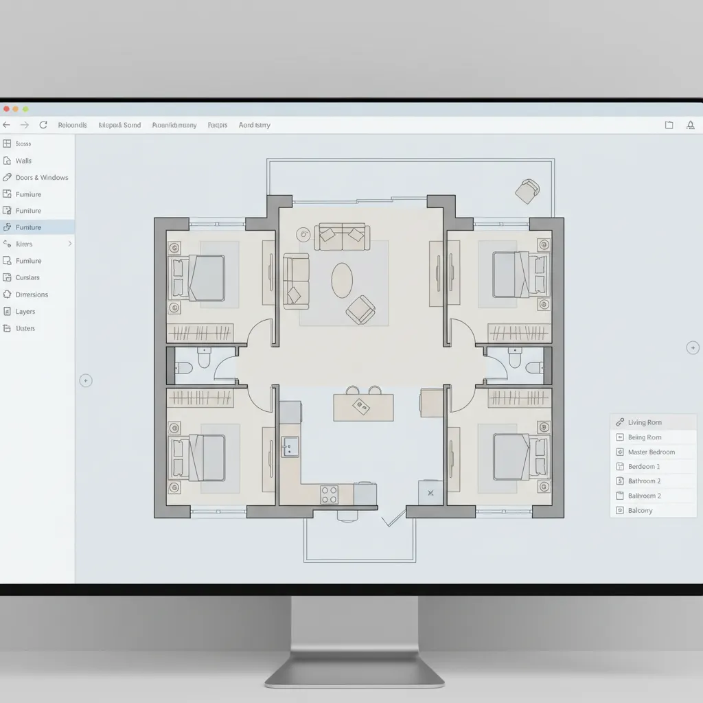 Digital floor planning interface showing multiple rooms and layout elements