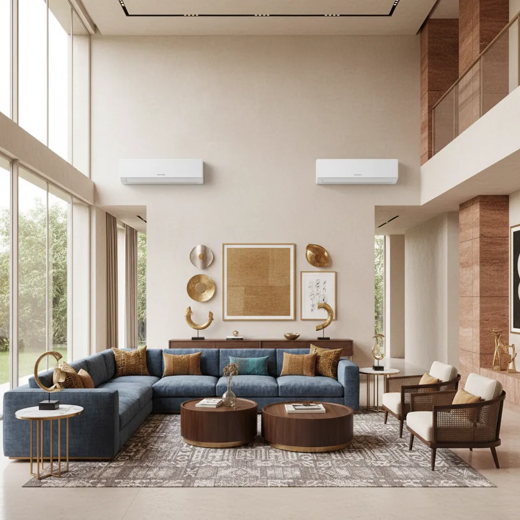 Multiple indoor AC units installed in large living room for balanced cooling