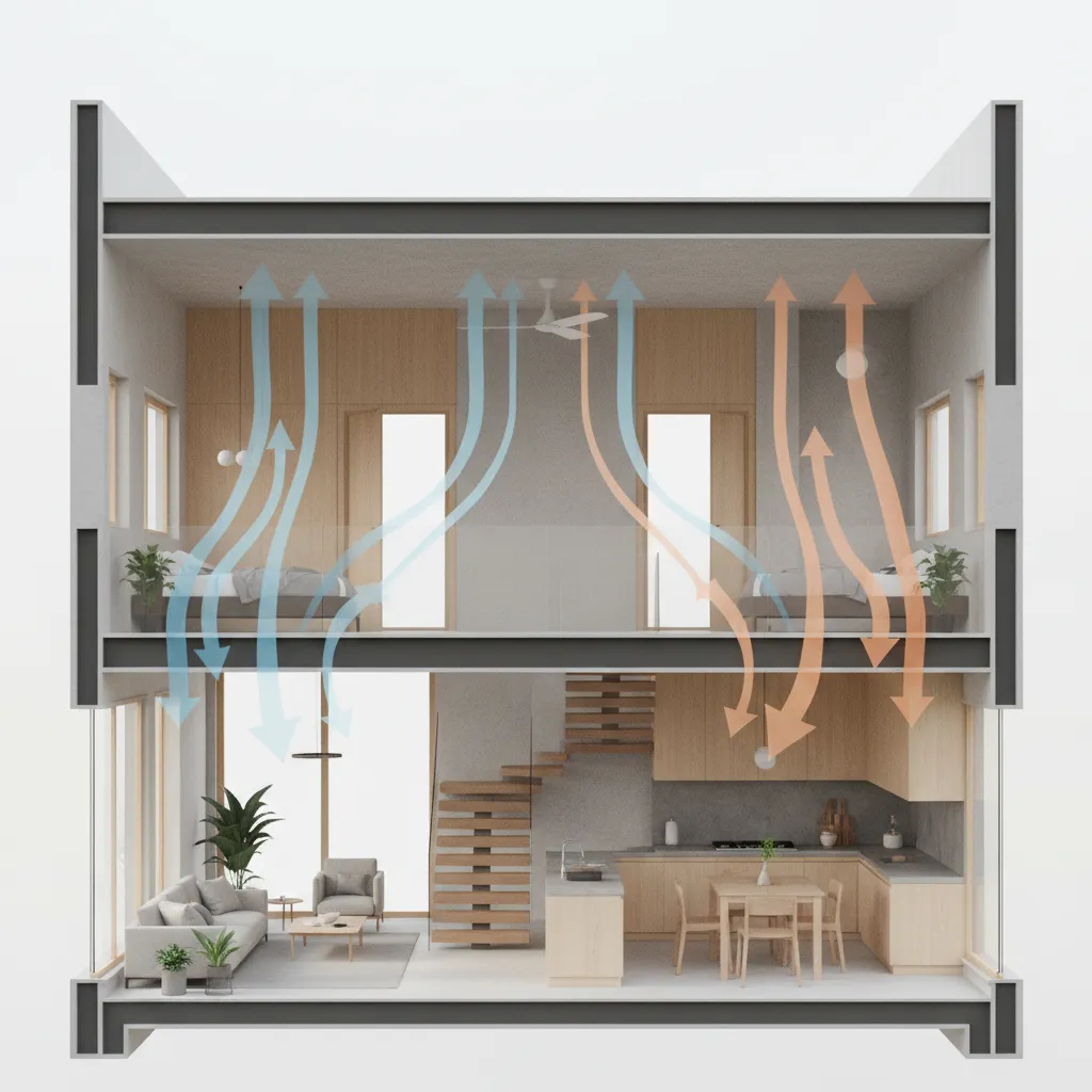 airflow diagram showing cooling distribution in a two story house