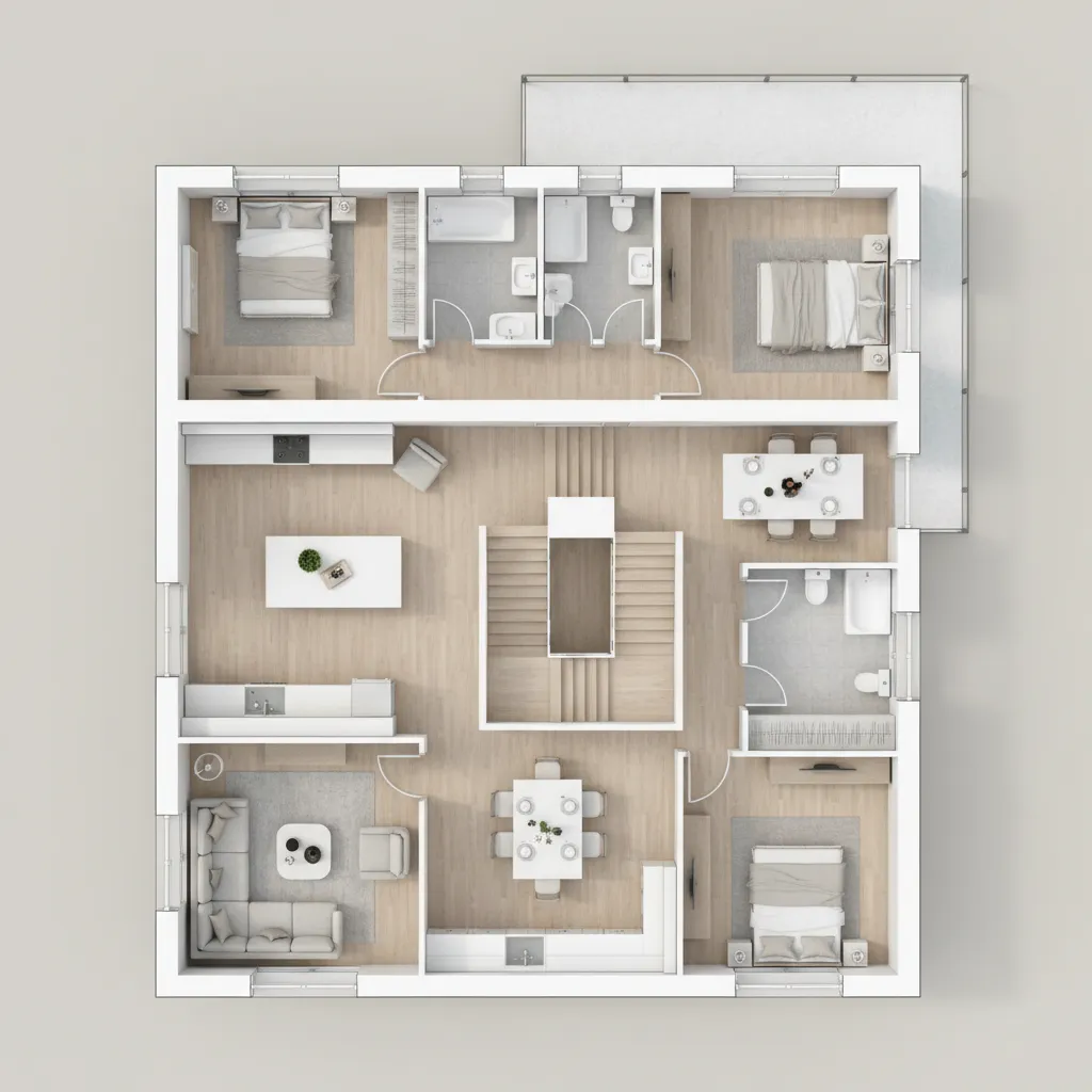 multi story home floor plan visualization with staircase connection