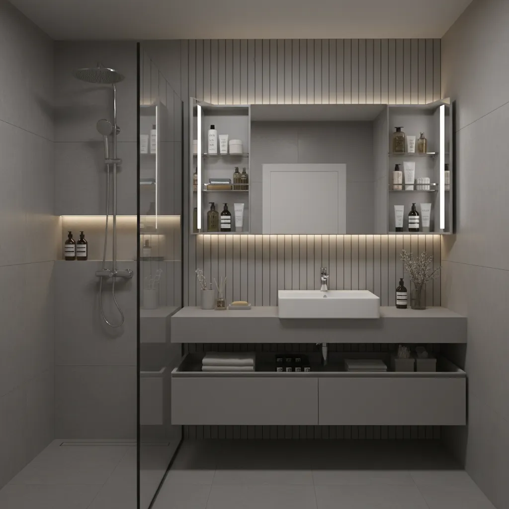 Small bathroom using mirror cabinet and multifunctional accessories