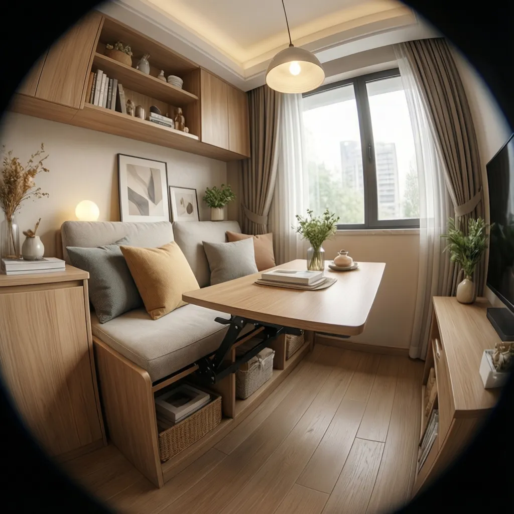 Corner seating with hidden storage in a small living room