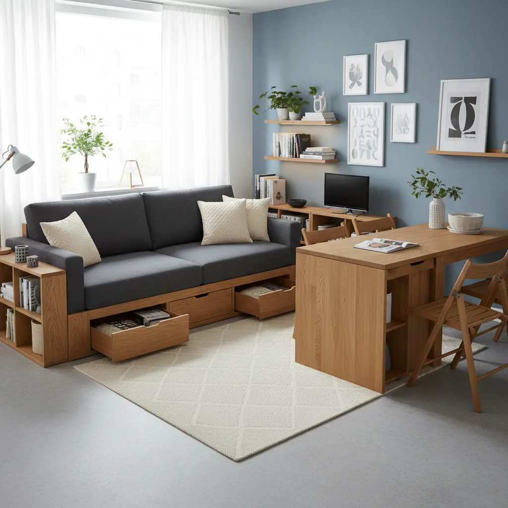 Muebles multifuncionales en un apartamento pequeño
