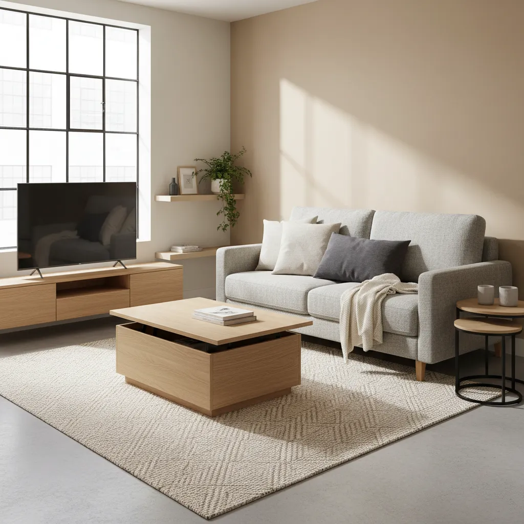 multi functional furniture like sofa bed and storage coffee table in compact apartment