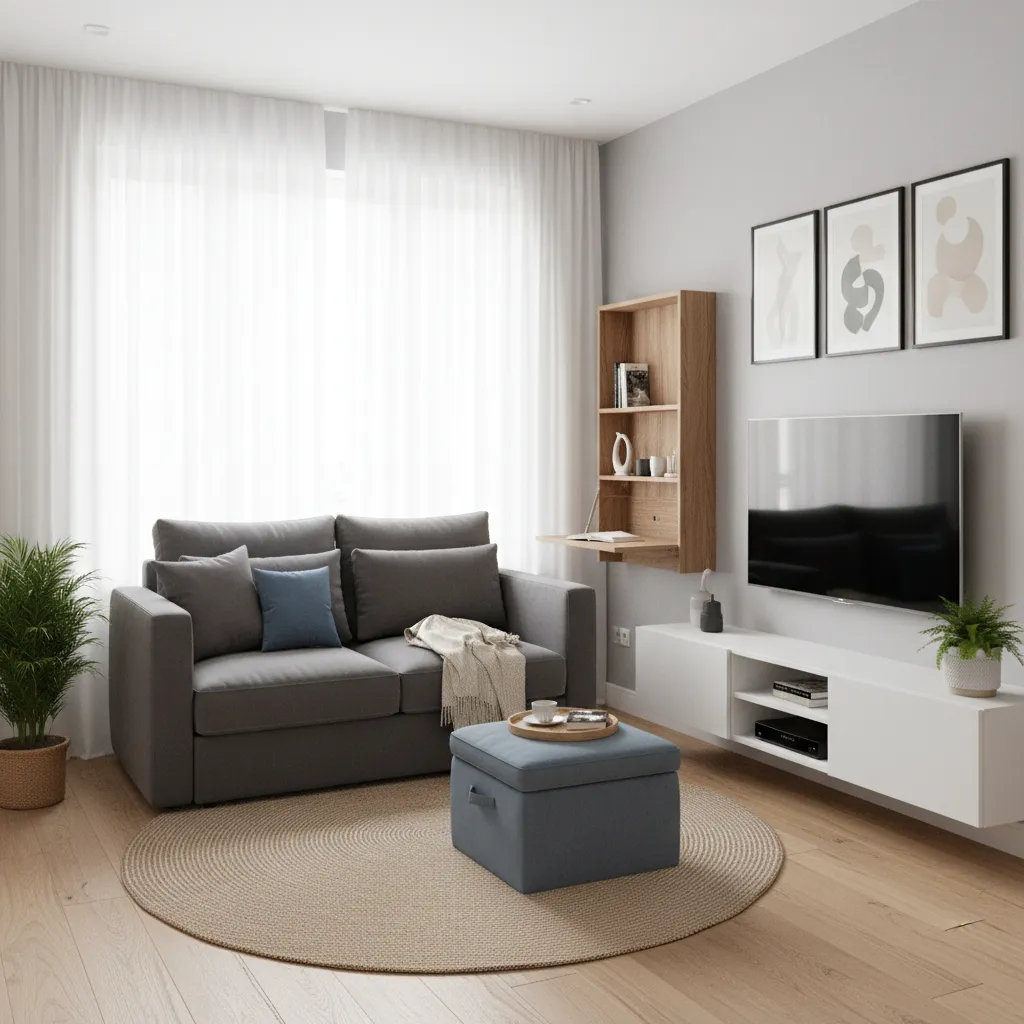 multifunctional furniture in small 1 bhk apartment living room