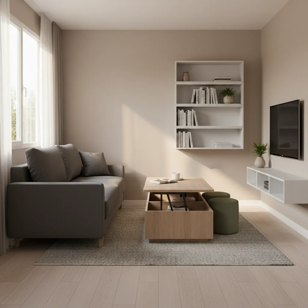 multi functional furniture setup in small bungalow living room