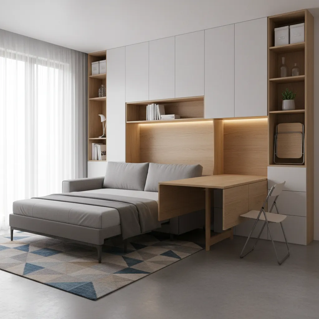Nội thất đa năng trong nhà nhỏ như sofa giường và bàn gấp
