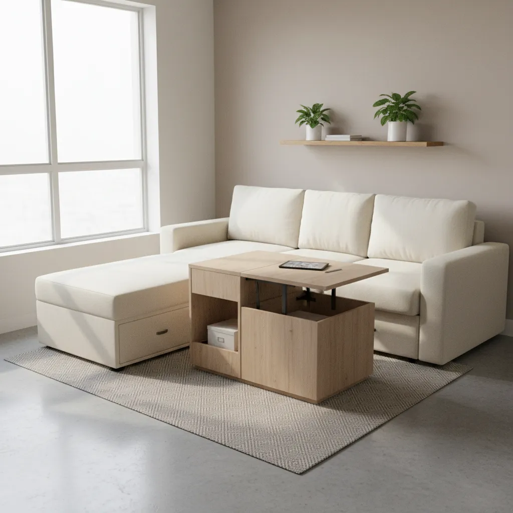 multi functional furniture sofa bed and storage table in small living room
