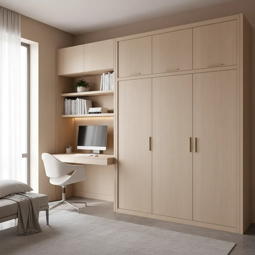 Murphy bed and workspace combination in a multifunctional small home room