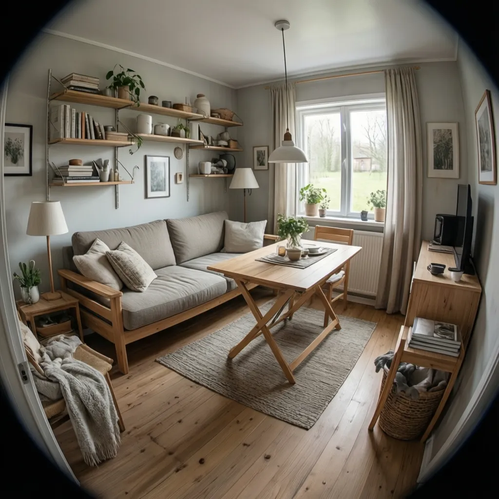 Multifunctional furniture used in a small house living room