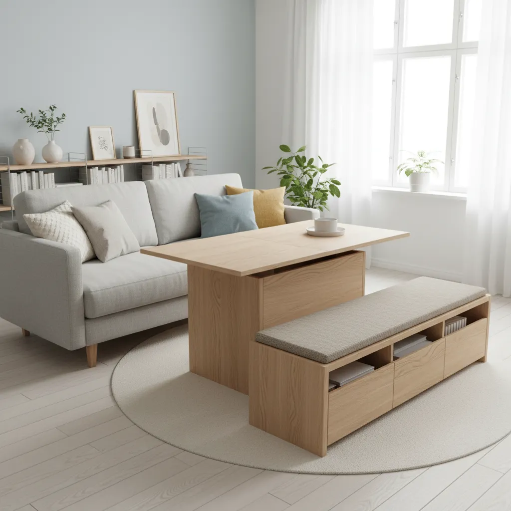 Muebles multifuncionales en salón pequeño