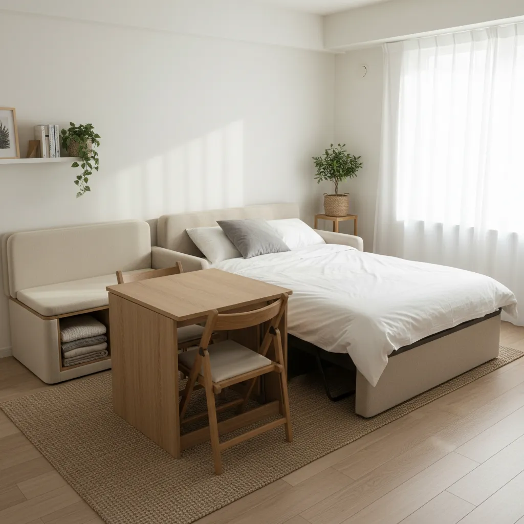 Muebles multifunción en una sala pequeña
