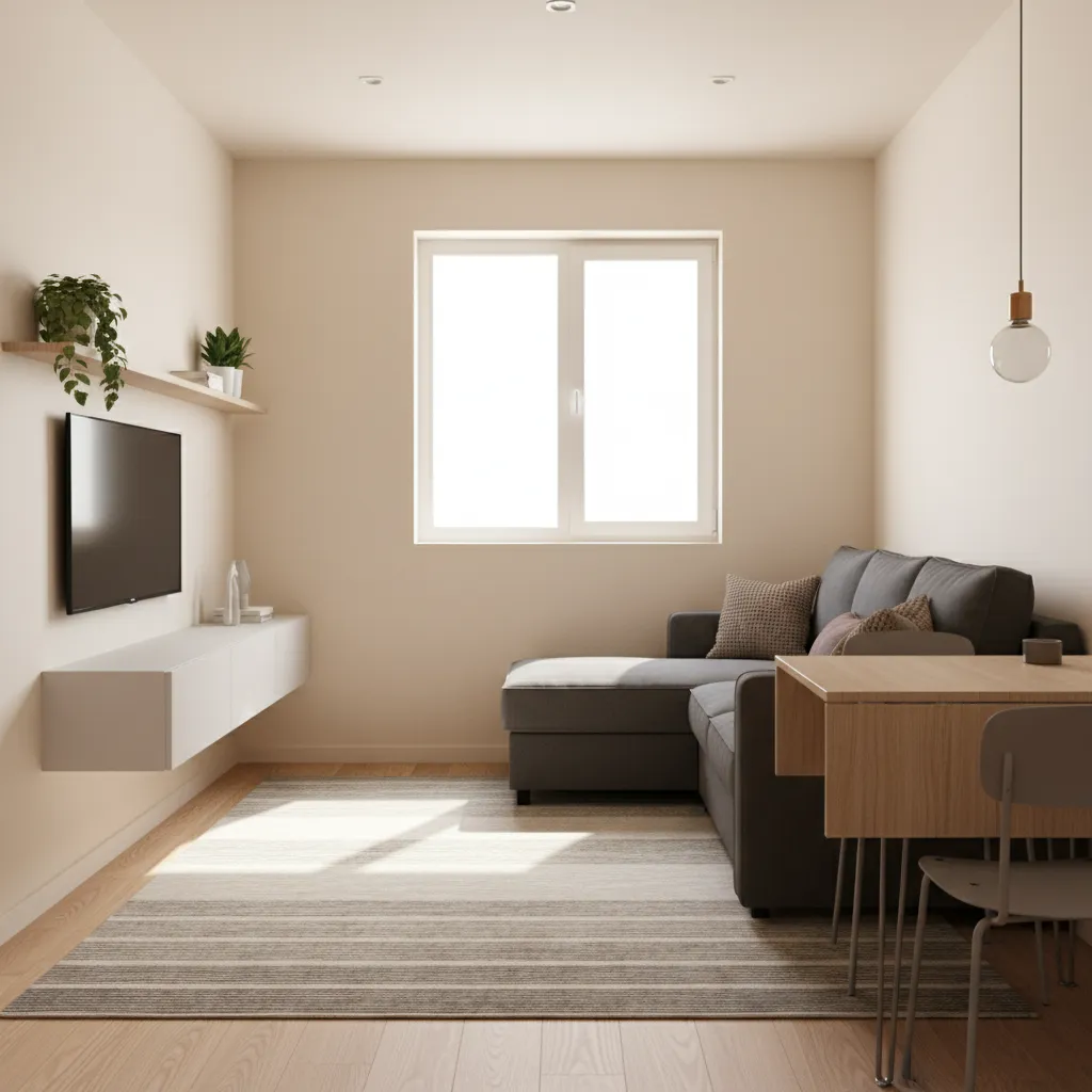 Convertible furniture in a small mobile home living room