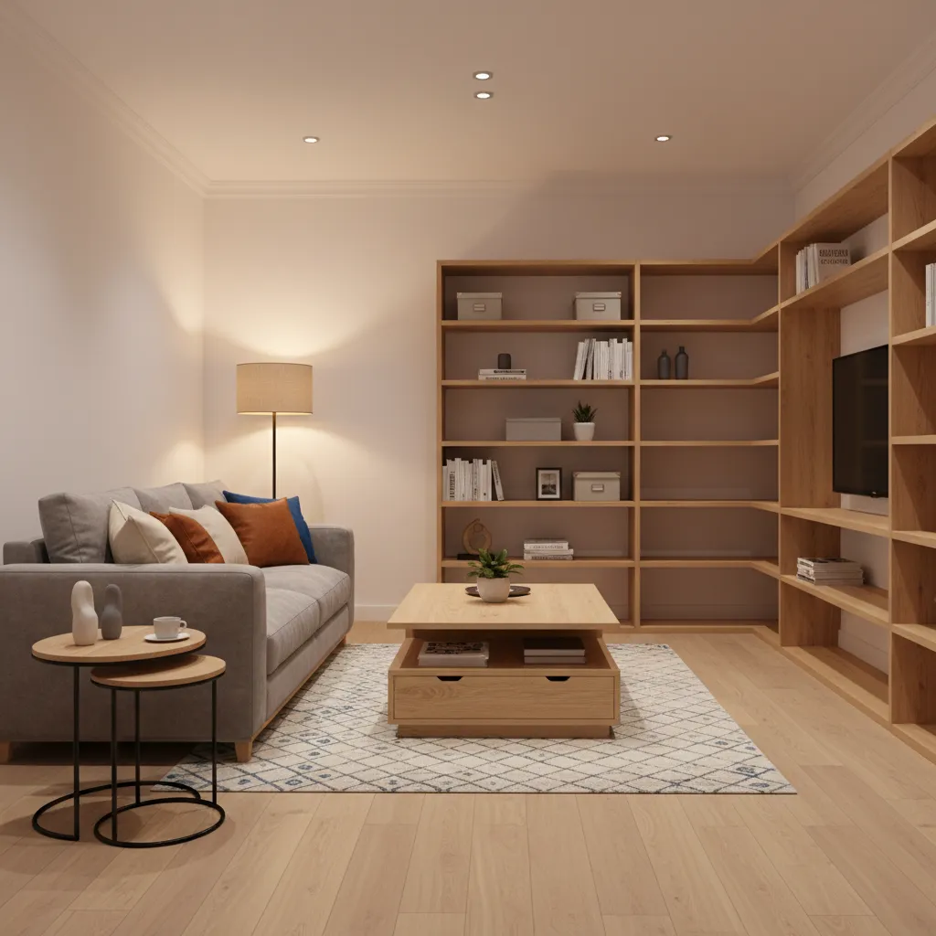 Small living room with storage coffee table and multifunctional furniture