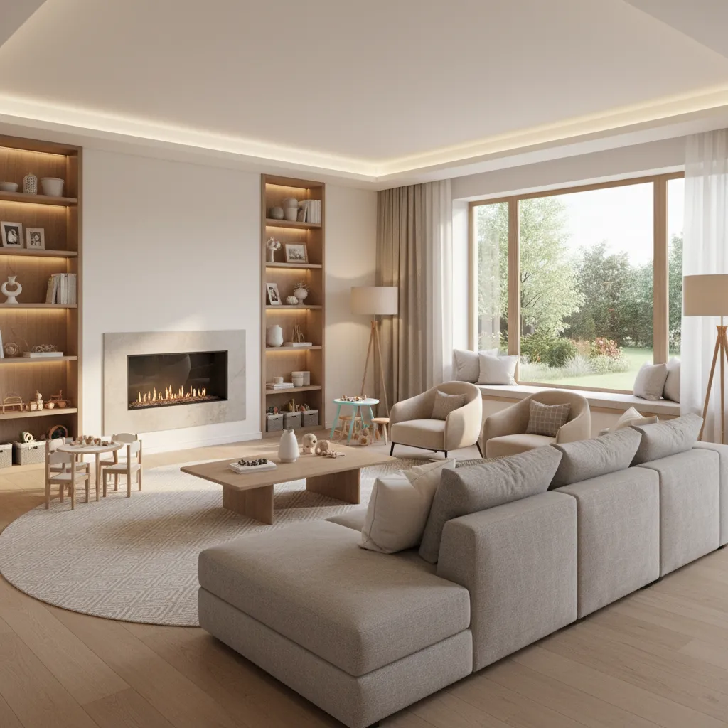 Multigenerational family home interior with spacious shared living area