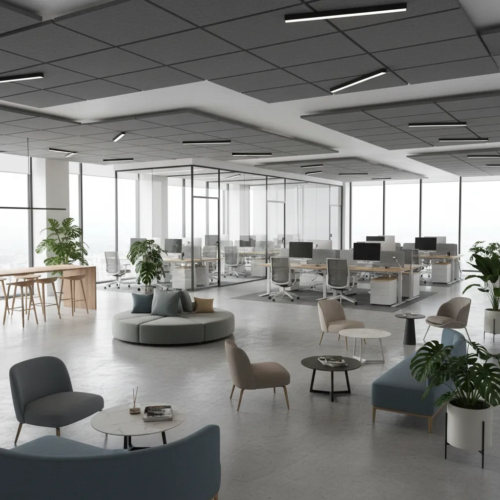 Modern multinational tech office workspace with collaborative design
